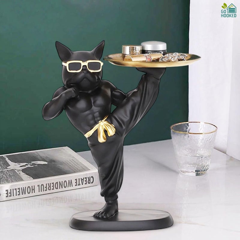 Go Hooked Polyresin Bulldog Storage Tray Stand 25Cm | Dual Serving Decorative Sculpture | Luxurious Multipurpose Dog Statue for Home Decor, Office, Bar, Table, Gift | Dog Figurine Tray Stand (GH34) - Image 2