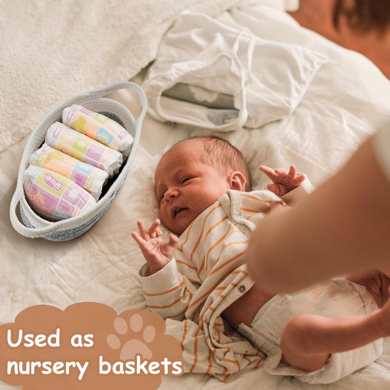 STOBSK Small Woven Baskets for Organizing Rope with Handle Cute Cotton Basket for Nursery Gift Dog Cat Toy Storage Basket for Toy Organizer-Gray - Image 3