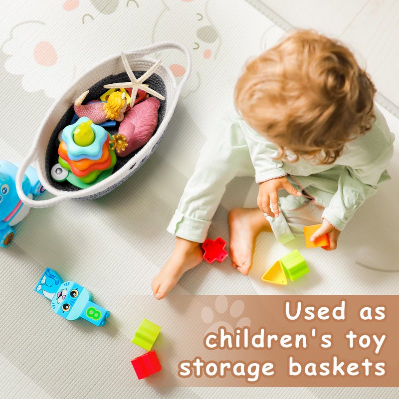 STOBSK Small Woven Baskets for Organizing Rope with Handle Cute Cotton Basket for Nursery Gift Dog Cat Toy Storage Basket for Toy Organizer-Gray - Image 4