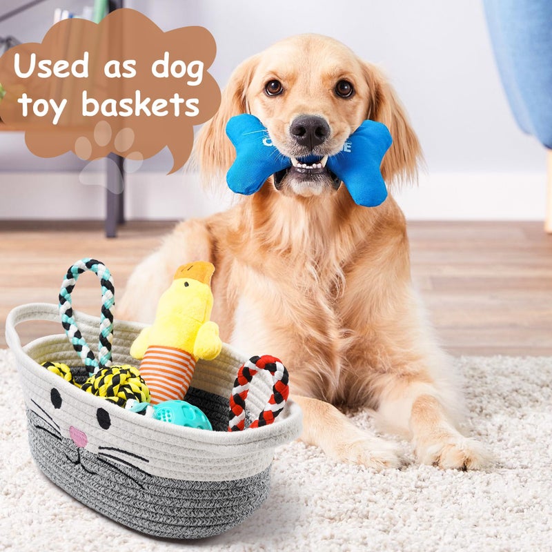 STOBSK Small Woven Baskets for Organizing Rope with Handle Cute Cotton Basket for Nursery Gift Dog Cat Toy Storage Basket for Toy Organizer-Gray - Image 5