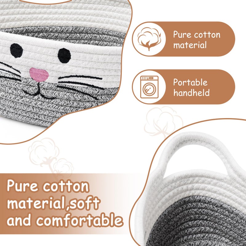 STOBSK Small Woven Baskets for Organizing Rope with Handle Cute Cotton Basket for Nursery Gift Dog Cat Toy Storage Basket for Toy Organizer-Gray - Image 2