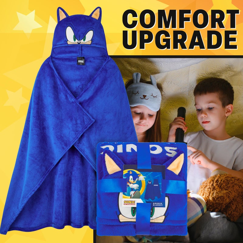 Get Trend Sonic Blanket with Hood for Kids 51x35in, Fleece Throw Cozy Wearable Blanket with Hood and Ears Gifts for Kids (Blue Sonic) - Image 5
