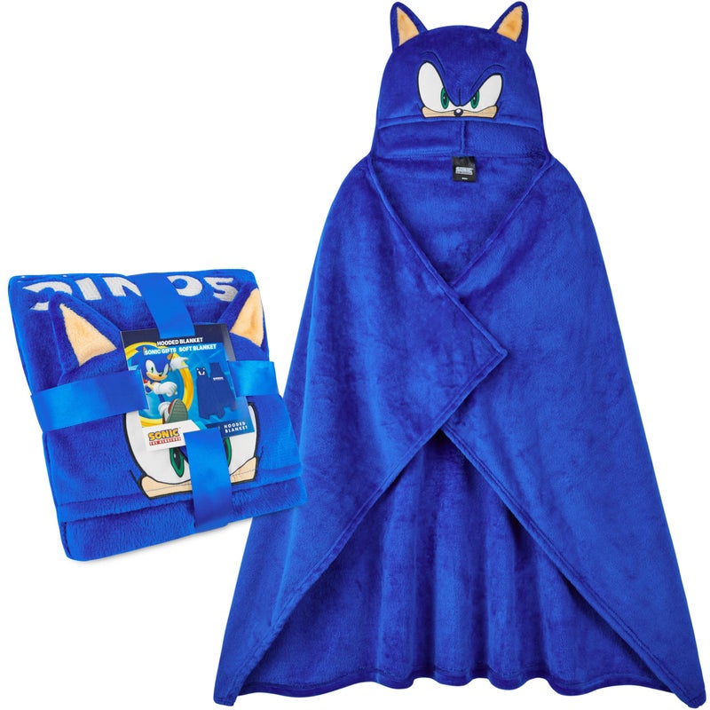 Get Trend Sonic Blanket with Hood for Kids 51x35in, Fleece Throw Cozy Wearable Blanket with Hood and Ears Gifts for Kids (Blue Sonic) - Image 1