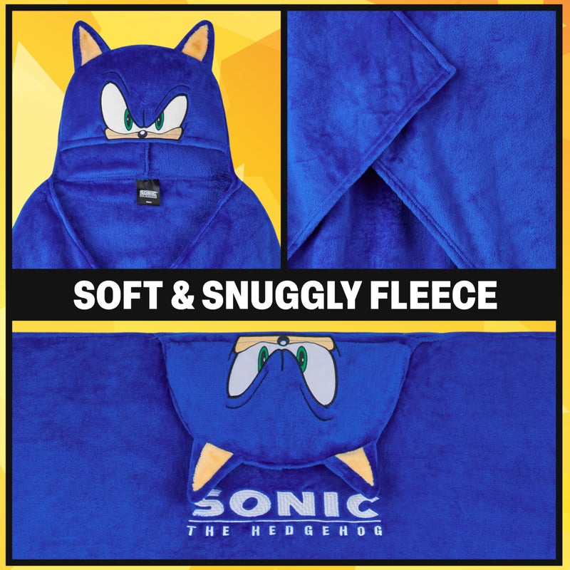 Get Trend Sonic Blanket with Hood for Kids 51x35in, Fleece Throw Cozy Wearable Blanket with Hood and Ears Gifts for Kids (Blue Sonic) - Image 4