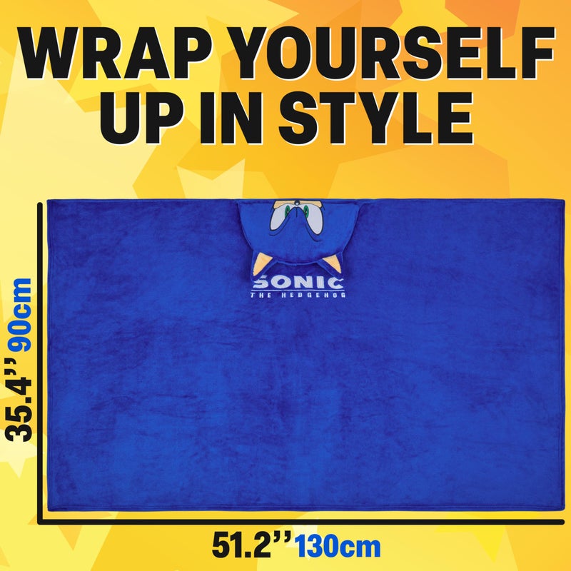 Get Trend Sonic Blanket with Hood for Kids 51x35in, Fleece Throw Cozy Wearable Blanket with Hood and Ears Gifts for Kids (Blue Sonic) - Image 2