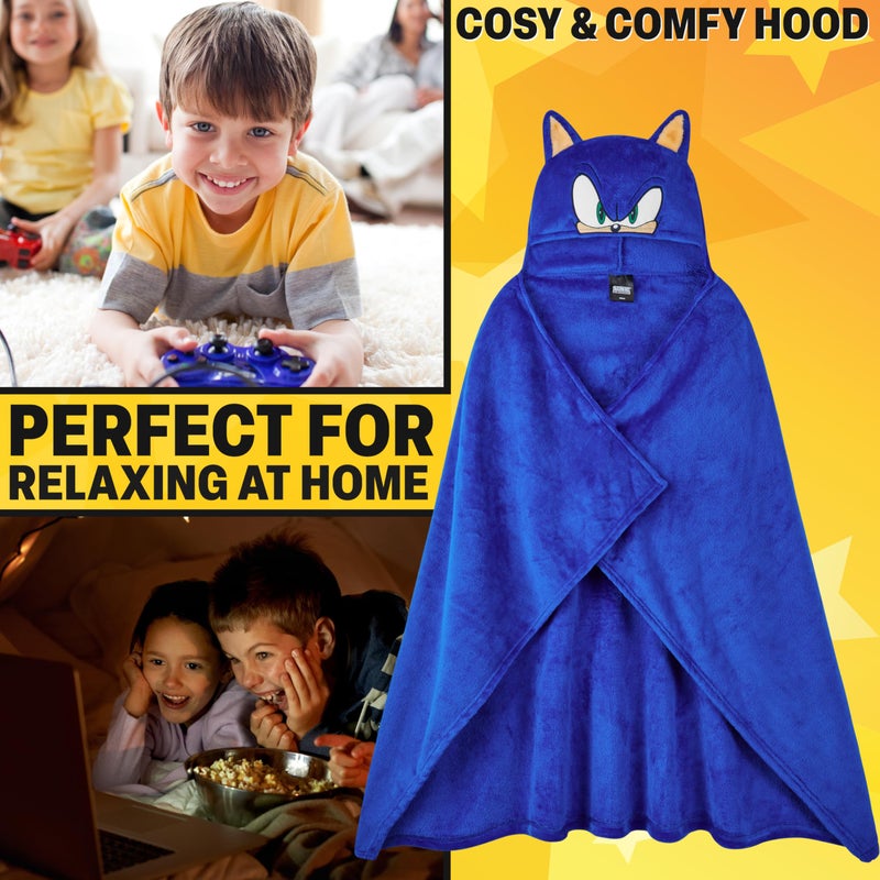 Get Trend Sonic Blanket with Hood for Kids 51x35in, Fleece Throw Cozy Wearable Blanket with Hood and Ears Gifts for Kids (Blue Sonic) - Image 3