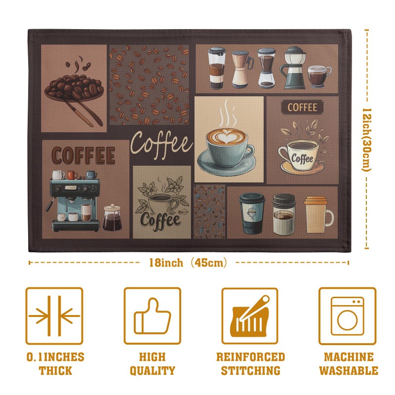 Wnoesat Coffee Theme Placemats Set of 4 Farmhouse Style Brown Linen Fabric Table Mat 12x18 Inch Washable Heat Resistant Non-Slip Place Mats for Home Party Kitchen Dining Decor - Image 4