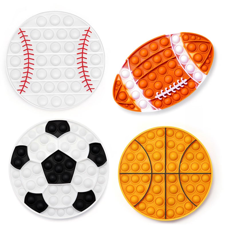 DEARIDAP 4 PCS Sports Fidgets Sports Push Bubble Fidget Stress Anxiety Relief Relax Objects Silicone Squeeze Set for Adults School Party Favors Baseball Football Soccer Basketball - Image 3