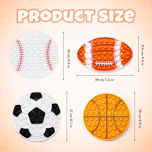 DEARIDAP 4 PCS Sports Fidgets Sports Push Bubble Fidget Stress Anxiety Relief Relax Objects Silicone Squeeze Set for Adults School Party Favors Baseball Football Soccer Basketball - Image 5
