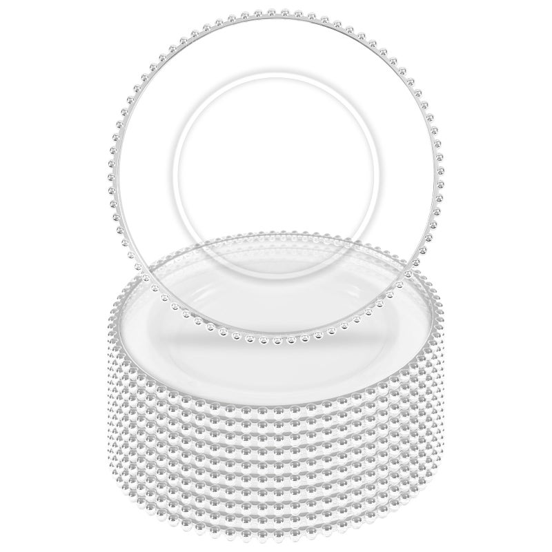 Tomeurperf 10Pcs Silver Rim Clear Charger Plates Bulk Wedding - 13" Premium Clear Plastic Chargers with Silver Beaded Rimï¼ŒDecorative Dinner Charger Plates for Events & Parties - Image 1