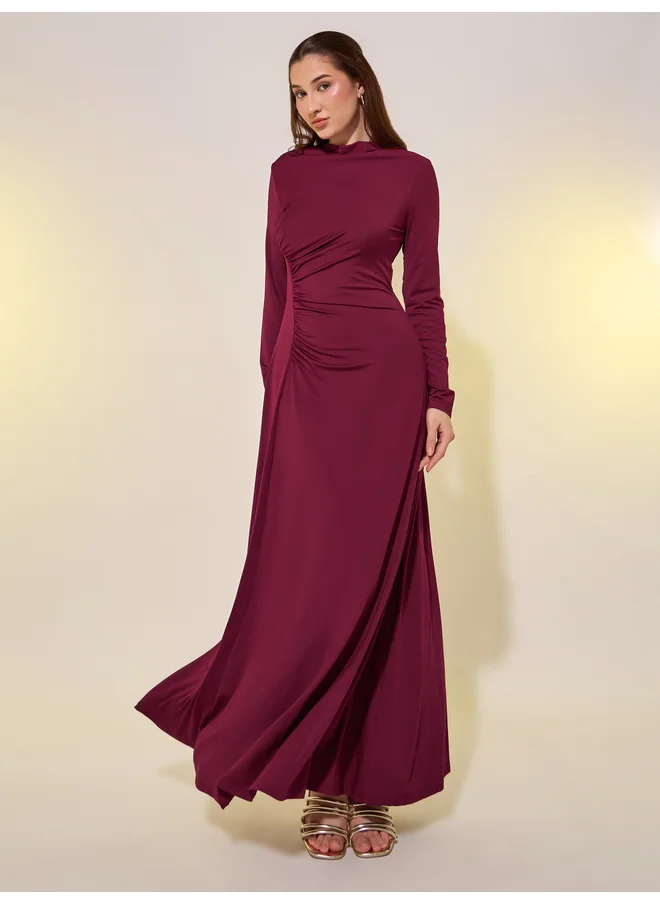 تايك تو Take Two Solid Gathered Waist A-Line Maxi Dress