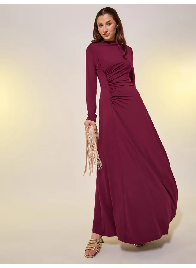 تايك تو Take Two Solid Gathered Waist A-Line Maxi Dress