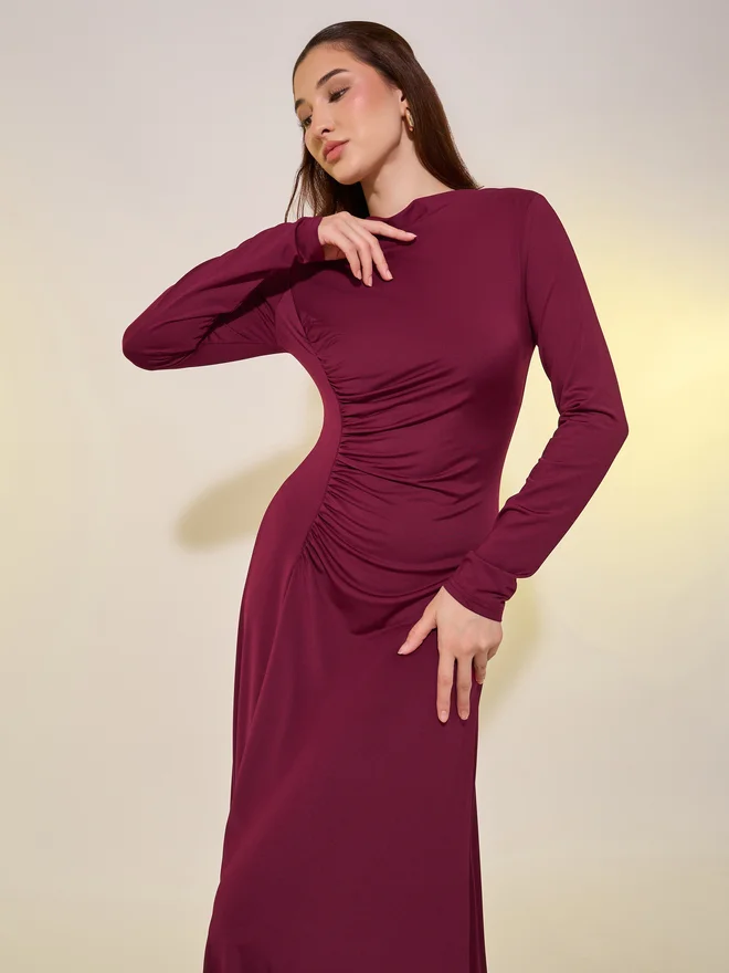 Take Two Burgundy Ruched Dress