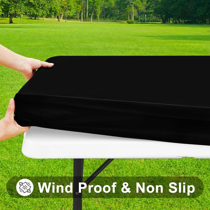 Smiry Rectangle Tablecloth, Elastic Fitted Flannel Backed Vinyl Tablecloths for 6ft Folding Tables, Waterproof Wipeable Table Covers for Indoor, Outdoor, Picnic and Camping (Black, 30"x72") - Image 3