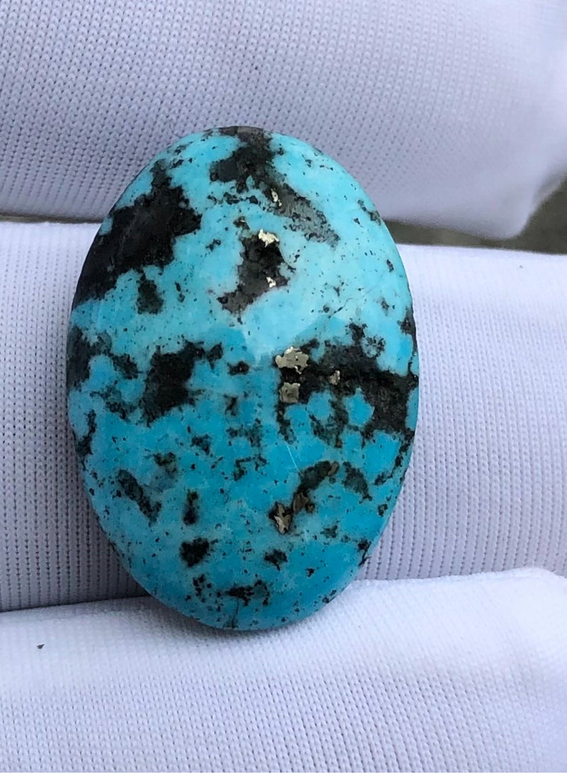 HADIGEMS December Gemstone - Beautiful Turquoise Cabochon with Pyrite - 17carats - Image 1