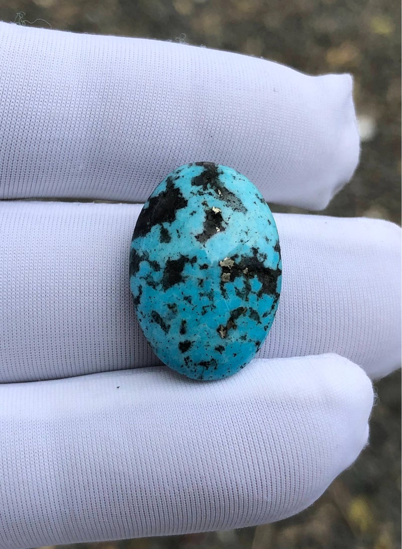 HADIGEMS December Gemstone - Beautiful Turquoise Cabochon with Pyrite - 17carats - Image 2