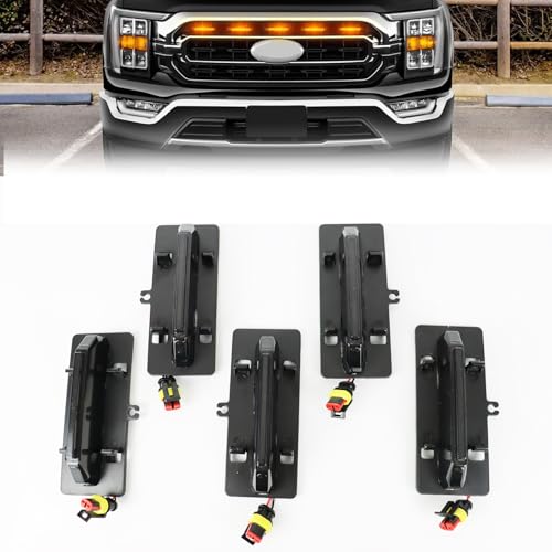 GEEGEETOP Full LED Centra Grille Lights LED Amber Front Grille Makers Lights for Ford F150 F1502021 2022 2023 F150 XLXLTXLT Sport Wiring Harness5 PCS - Image 1