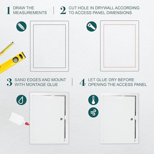 ECOPRO VENT 12" x 16" Lockable White Metal Access Panel. Service Shaft Door Panel with Key. Plumbing, Electricity, Heating, Alarm Wall Access Panel for Drywall. Bathroom Services Access Hole Cover. - Image 3