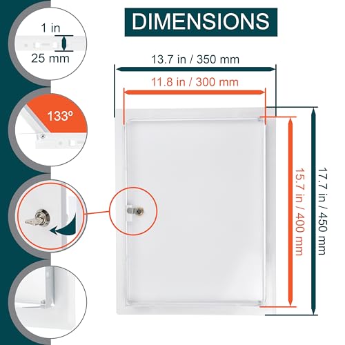 ECOPRO VENT 12" x 16" Lockable White Metal Access Panel. Service Shaft Door Panel with Key. Plumbing, Electricity, Heating, Alarm Wall Access Panel for Drywall. Bathroom Services Access Hole Cover. - Image 2
