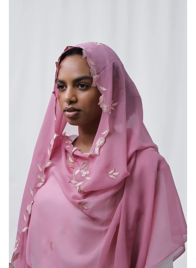 Ophelia pink Embroidery Hijab – Elegant Embroidered Modest Hijab for Women for Women | Best Price UAE