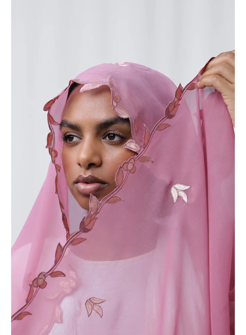 Ophelia pink Embroidery Hijab – Elegant Embroidered Modest Hijab for Women for Women | Best Price UAE