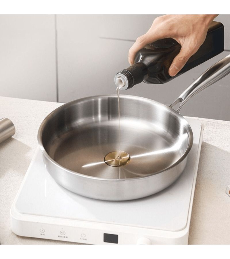 Stainless Steel Silvery Thick Frying Pan Non Stick for Induction Gas - Image 2
