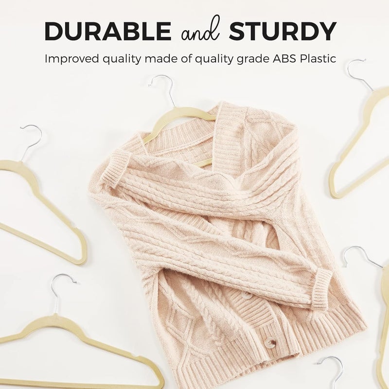 HOUSE DAY Premium Velvet Hangers 100 Pack Beige, Non-Slip Flocked Felt Hangers, Sturdy Clothes Hanger with 360° Rotatable Hook, Heavy Duty Durable Slim Coat Hanger for Closet Space Saving - Image 3