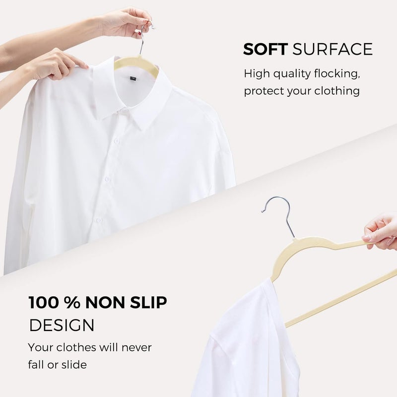 HOUSE DAY Premium Velvet Hangers 100 Pack Beige, Non-Slip Flocked Felt Hangers, Sturdy Clothes Hanger with 360° Rotatable Hook, Heavy Duty Durable Slim Coat Hanger for Closet Space Saving - Image 5
