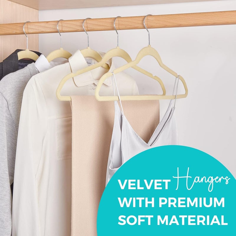 HOUSE DAY Premium Velvet Hangers 100 Pack Beige, Non-Slip Flocked Felt Hangers, Sturdy Clothes Hanger with 360° Rotatable Hook, Heavy Duty Durable Slim Coat Hanger for Closet Space Saving - Image 2