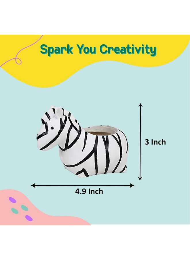 Wonderland DIY Craft kit Paint Your Planter/Pen Stand |Gift Set for Kids| Zebra Shape - Image 3