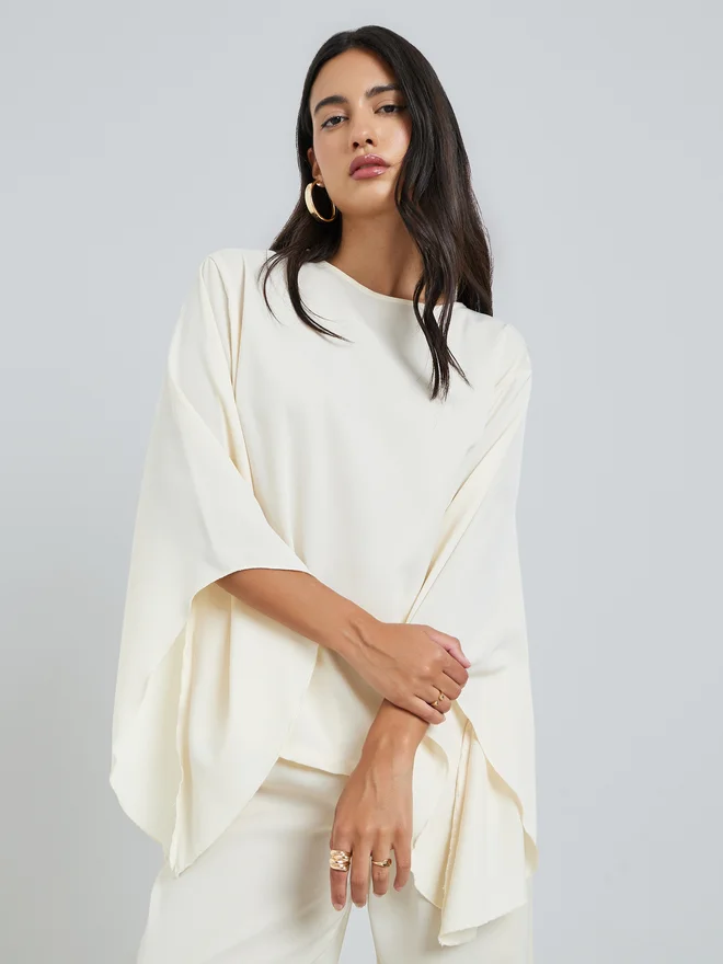 ستايلي Styli Cream Flared Sleeve Top and Pants Co-Ords