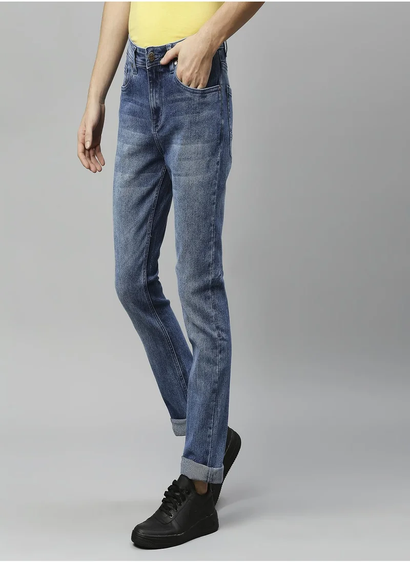 هاي ستار Men Blue Slim Fit Heavy Fade Acid Wash Stretchable Jeans