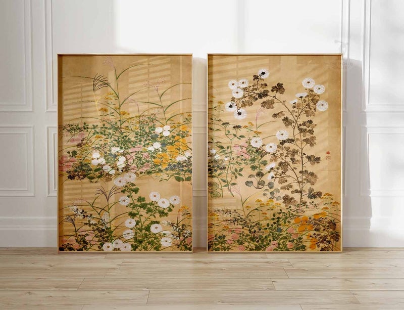 TNESSENTIAL Japanese Floral Art Print Set, Ogata Korin Style, Autumn Decor - Image 3