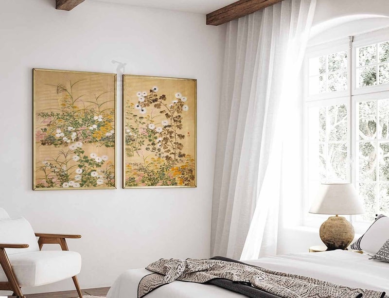 TNESSENTIAL Japanese Floral Art Print Set, Ogata Korin Style, Autumn Decor - Image 1