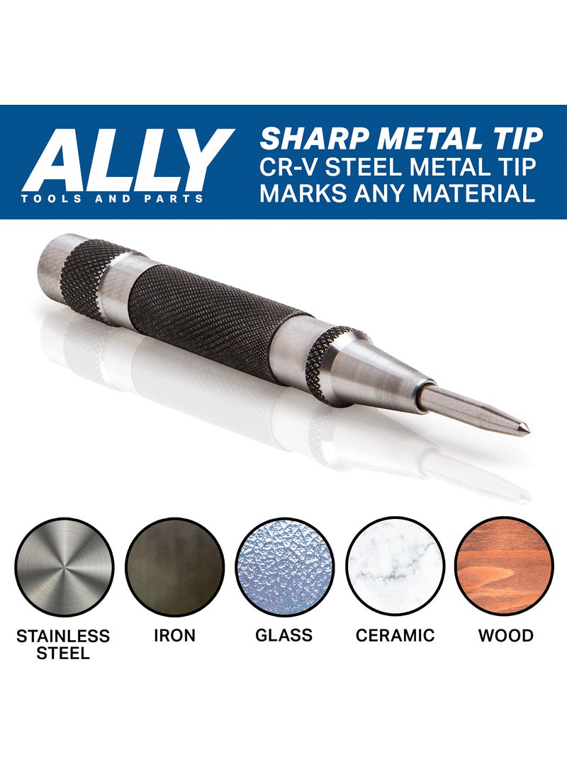 ALLY Tools and Parts ALLY Tools Heavy Duty Automatic Center Punch w/Hardened Steel – 2PC Premium Automatic Center Punch for Metal for Machinists and Carpenters w/Adjustable Knurled Cap, Spring Loaded and Hard-Shell Case  - Image 5