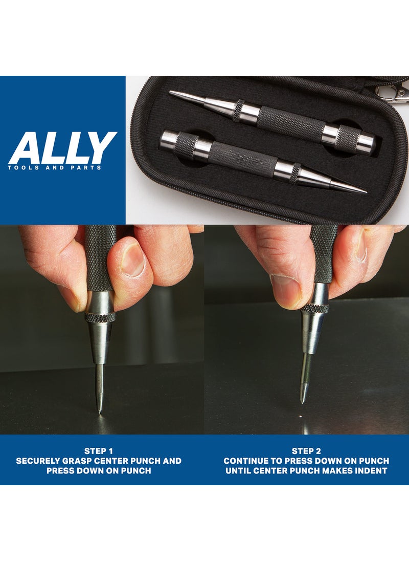 ALLY Tools and Parts ALLY Tools Heavy Duty Automatic Center Punch w/Hardened Steel – 2PC Premium Automatic Center Punch for Metal for Machinists and Carpenters w/Adjustable Knurled Cap, Spring Loaded and Hard-Shell Case  - Image 3