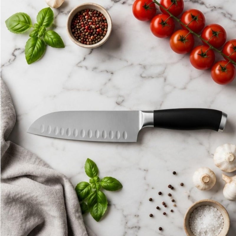 Professional 16.5 cm Wide Laser-Etched Chef’s Knife | Ultra-Sharp Non-Stick Damascus-Pattern Santoku Knife | High-Carbon Stainless Steel Multi-Purpose Chopper with Wide Blade - Image 4