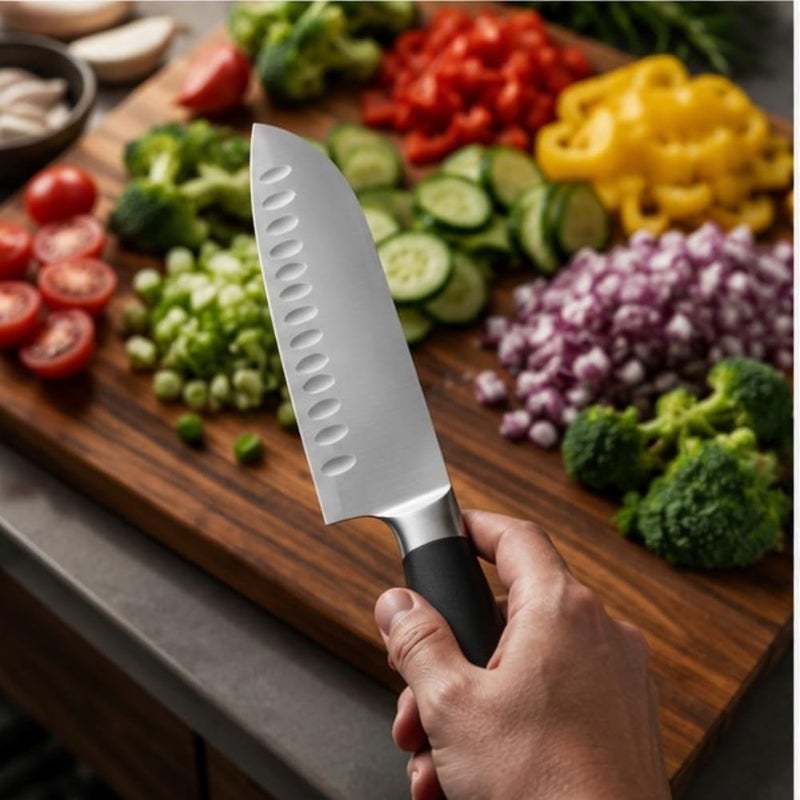Professional 16.5 cm Wide Laser-Etched Chef’s Knife | Ultra-Sharp Non-Stick Damascus-Pattern Santoku Knife | High-Carbon Stainless Steel Multi-Purpose Chopper with Wide Blade - Image 2