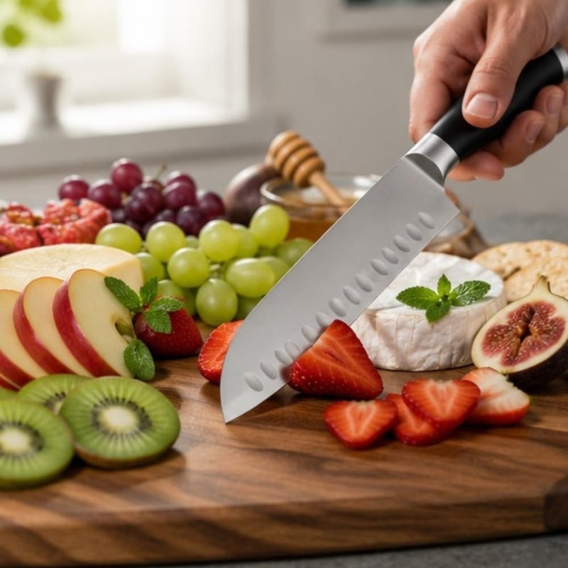 Professional 16.5 cm Wide Laser-Etched Chef’s Knife | Ultra-Sharp Non-Stick Damascus-Pattern Santoku Knife | High-Carbon Stainless Steel Multi-Purpose Chopper with Wide Blade - Image 5