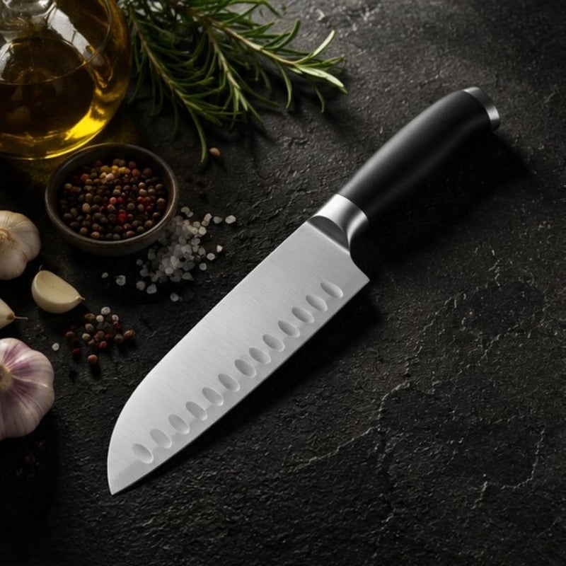 Professional 16.5 cm Wide Laser-Etched Chef’s Knife | Ultra-Sharp Non-Stick Damascus-Pattern Santoku Knife | High-Carbon Stainless Steel Multi-Purpose Chopper with Wide Blade - Image 1