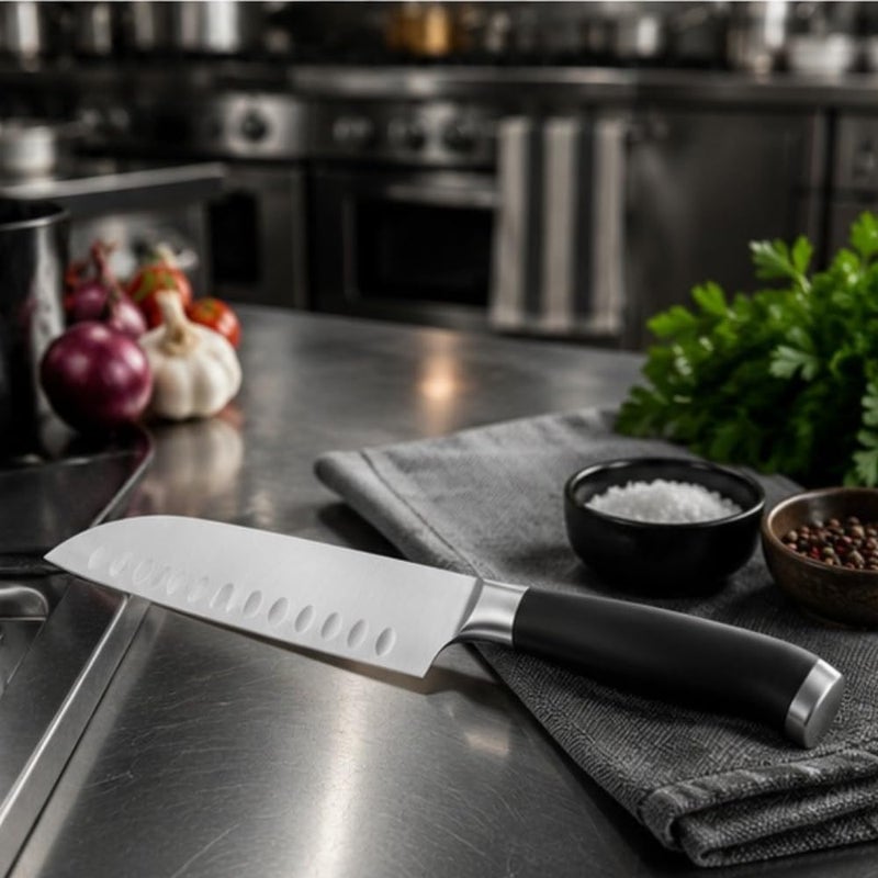 Professional 16.5 cm Wide Laser-Etched Chef’s Knife | Ultra-Sharp Non-Stick Damascus-Pattern Santoku Knife | High-Carbon Stainless Steel Multi-Purpose Chopper with Wide Blade - Image 3