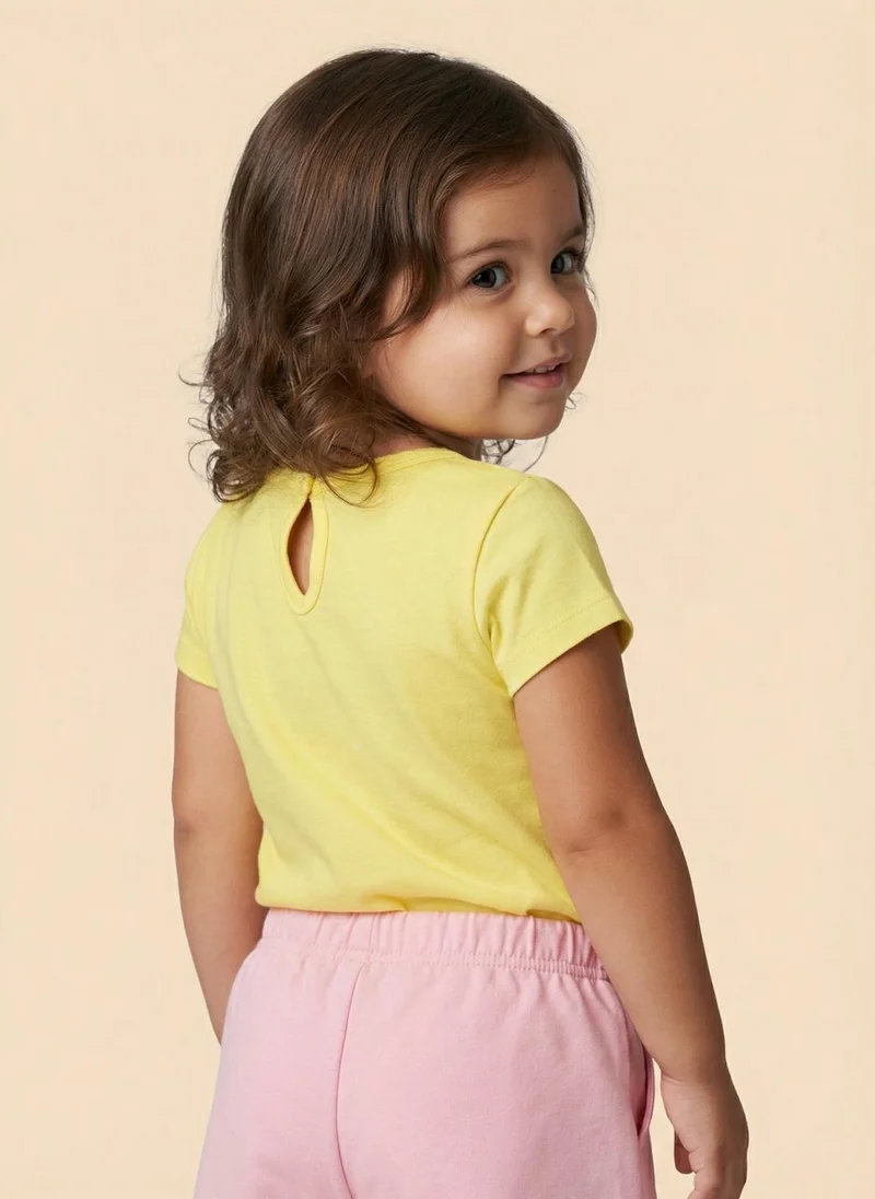 Nautinati Nautinati Baby Girls Playful Printed Regular Fit Round Neck T-shirt and Shorts Co-ord Set