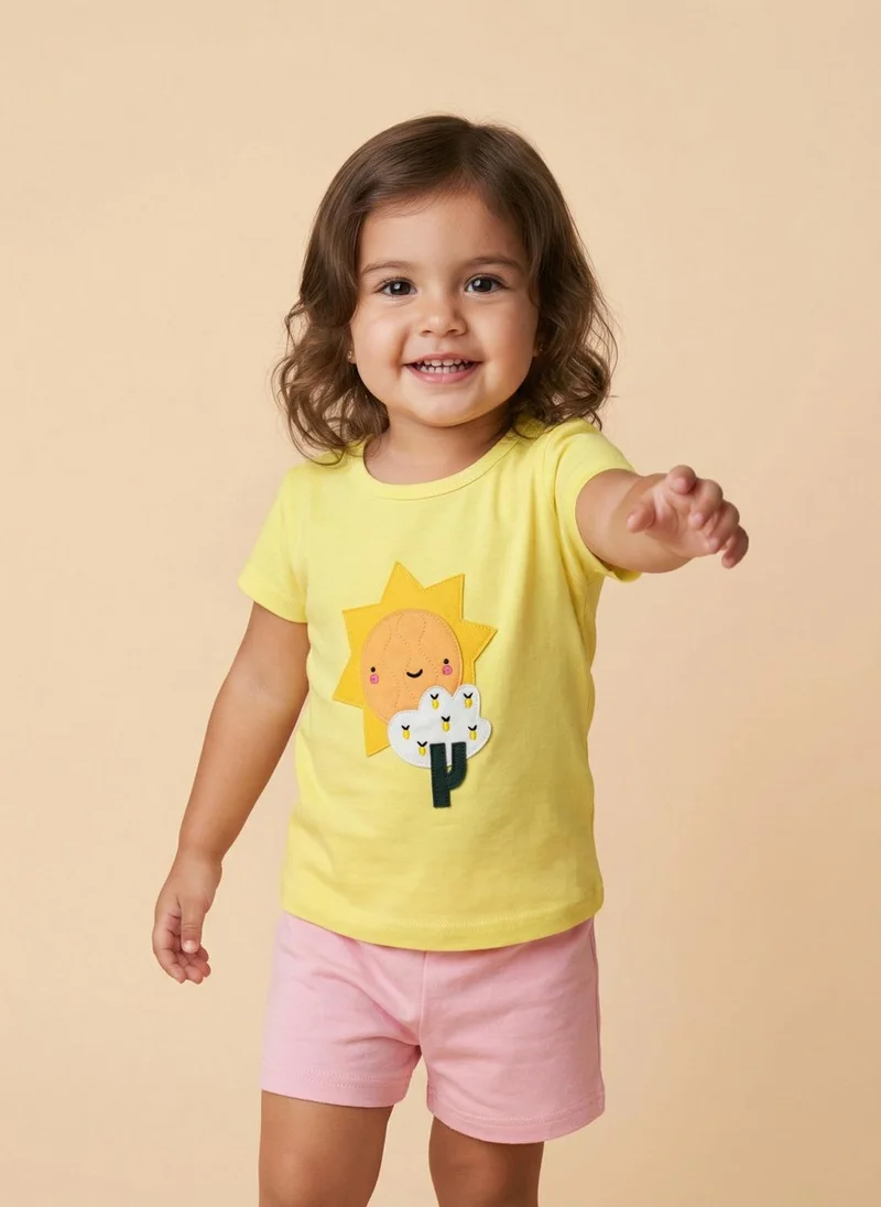 Nautinati Nautinati Baby Girls Playful Printed Regular Fit Round Neck T-shirt and Shorts Co-ord Set