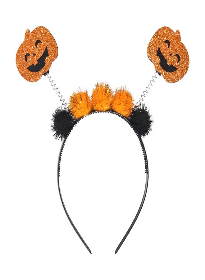 Jacnkb Glitter Pumpkin Ball Hairband Fuzzy Hair Hoop Halloween Headband - Adult Woman's Halloween Dress Up Party Supplies - Image 1