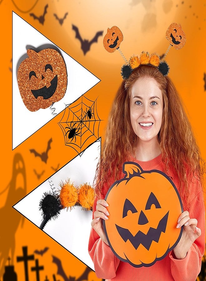 Jacnkb Glitter Pumpkin Ball Hairband Fuzzy Hair Hoop Halloween Headband - Adult Woman's Halloween Dress Up Party Supplies - Image 2