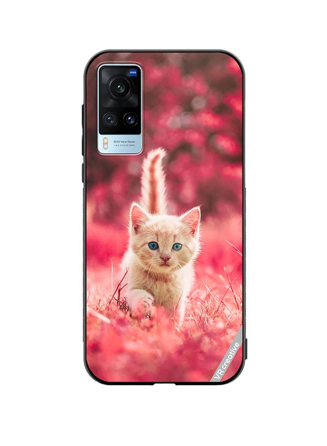 VR CREATIVE Protective Case Cover For Vivo X60 Red Blossom Cat Design Multicolour - Image 1