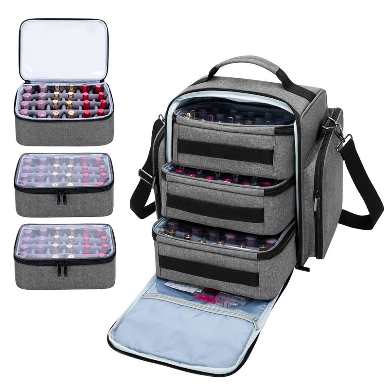 BAFASO Nail Polish Organizer Holds 72 Bottles 15ml  05 floz Large Nail Polish Case with 3 Removable Pouches and Multiple Storage Sections Patented Design Gray