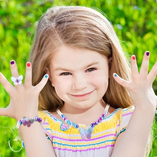 squishy 5pcs Kids Necklace Set for Girls, Butterfly Jewelry Set with Necklace, Bracelet, Earrings, Perfect for Birthday Parties, Dress-Up, Themed Celebrations - Image 3