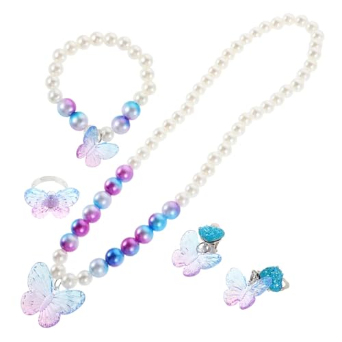 squishy 5pcs Kids Necklace Set for Girls, Butterfly Jewelry Set with Necklace, Bracelet, Earrings, Perfect for Birthday Parties, Dress-Up, Themed Celebrations - Image 1