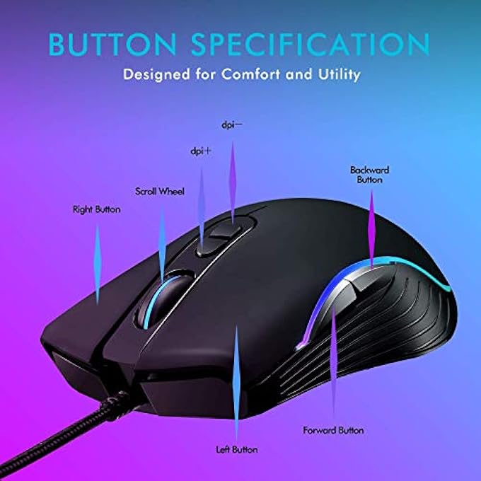LYCANDER GAMING MOUSE, WIRED OPTICAL USB MICE WITH ADJUSTABLE DPI UP TO 6400, 7 BUTTONS, LED, 1.5M CABLE - Image 3